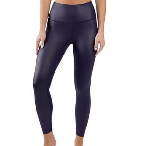 90 Degree By Reflex High Waist Shine Faux Leather Leggings, Dark Navy, 3X, NWT